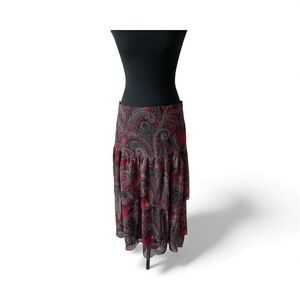 EUC RALPH LAUREN TIERED Paisley Red and Black Women's Skirt SIZE 6